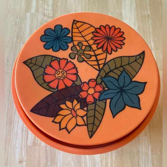 3, 1970’s Rubbermaid nesting food storage canisters orange floral design - Picture 6 of 15